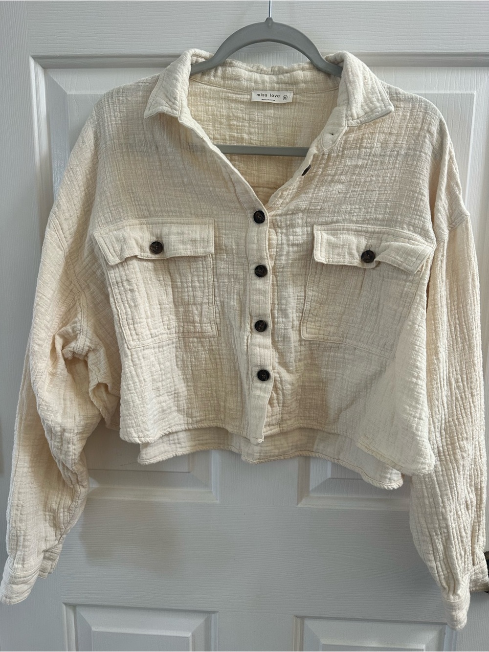 Miss Love Cream Textured Gauze Shirt Jacket